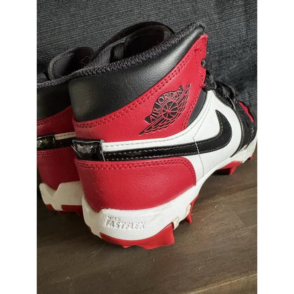 Nike Air Jordan 1 Mid Chicago Cleats Youth Size 3.5 HF6883-601 Logo Red Black
